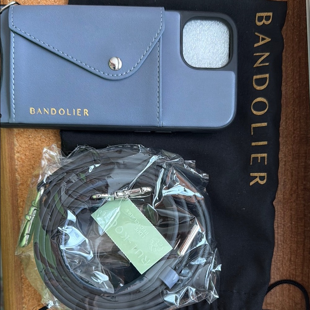 Bandolier Leather Wallet Phone Case with Strap - Slate Blue